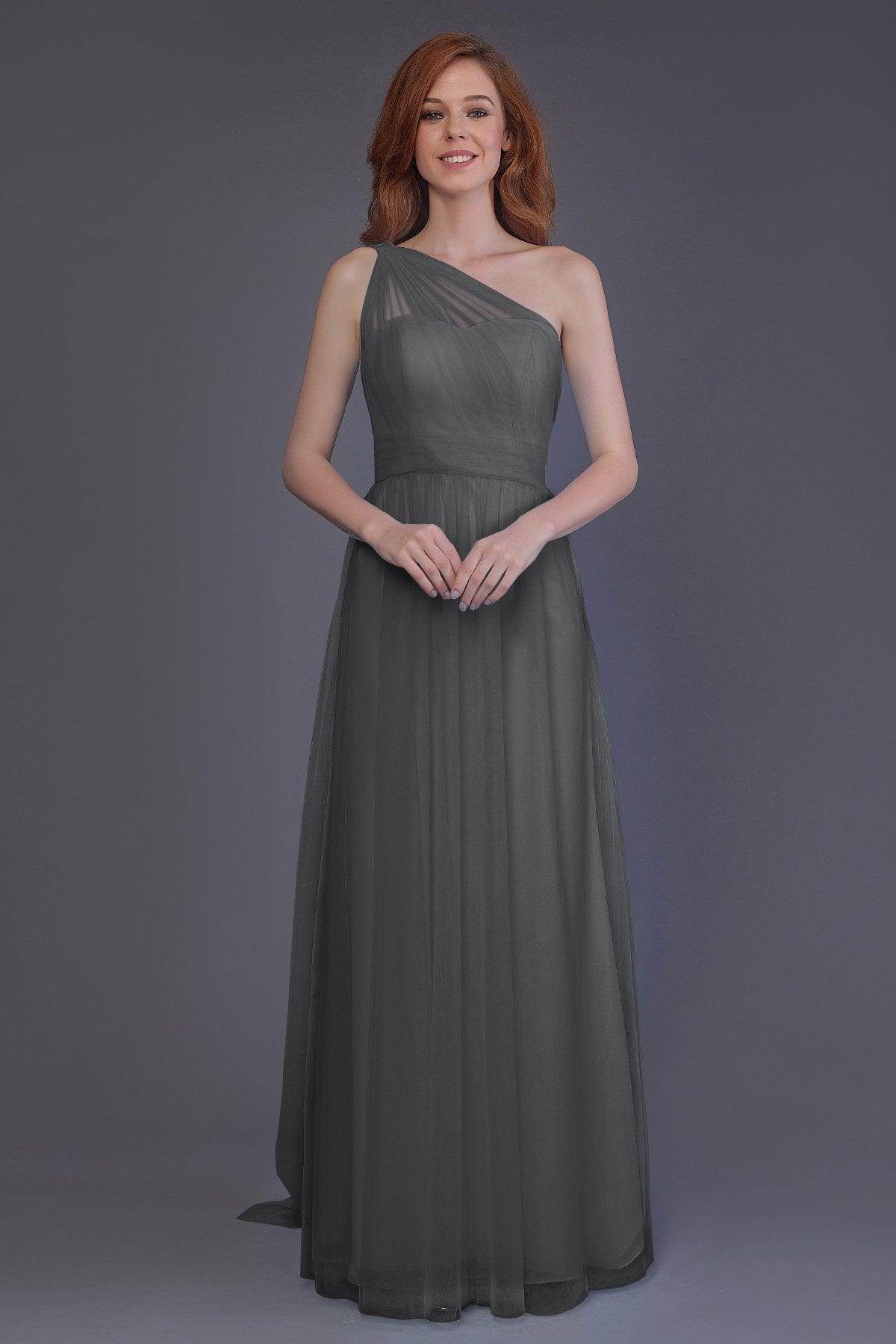 Sheath-Column Floor Length Tulle Bridesmaid Dress PR3556 - COCOMELODY